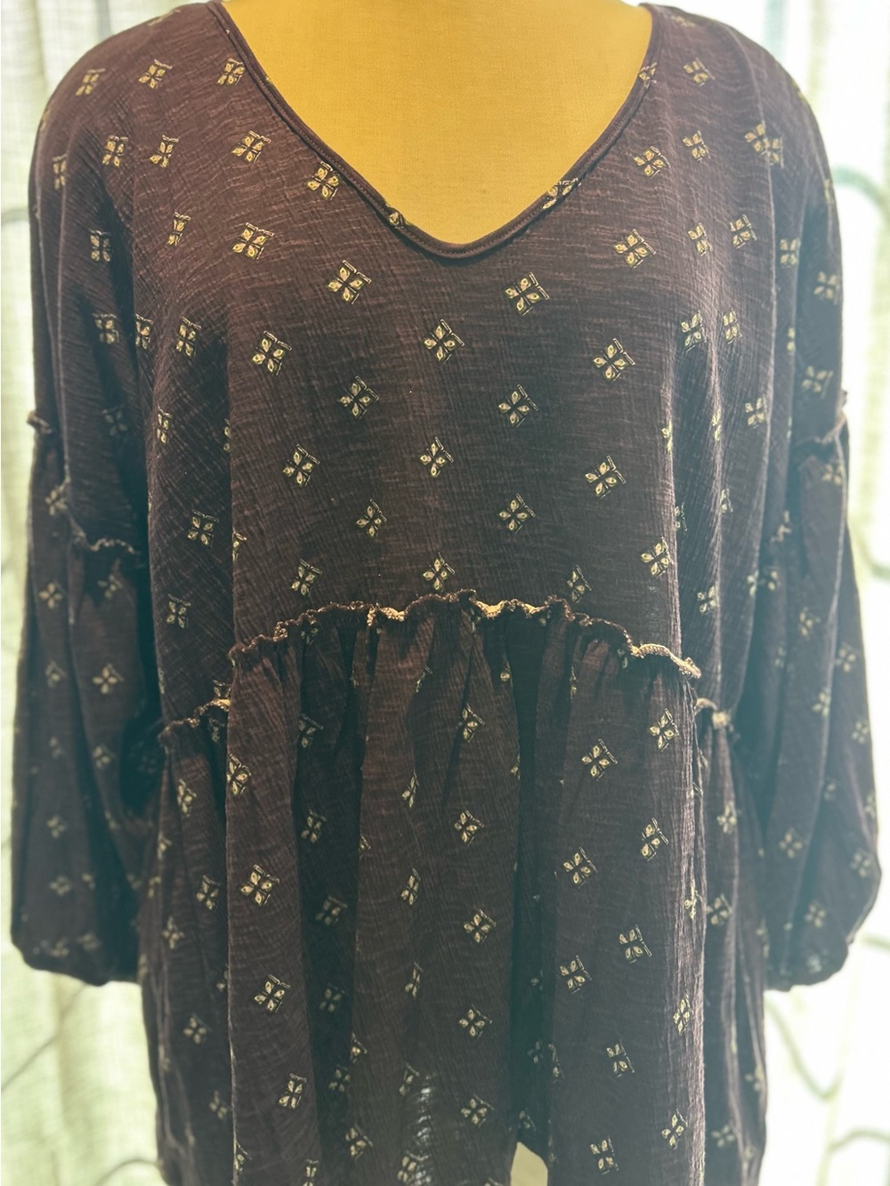 Wonderly Plum Peasant Tunic with Cream Motif